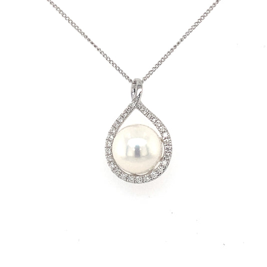 White Gold Pearl and Diamond Fancy Style Pendant  Gardiner Brothers