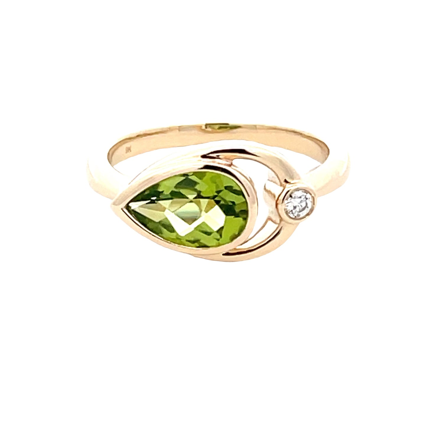 Pear shaped Peridot and round brilliant cut diamond dress ring Gardiner Brothers