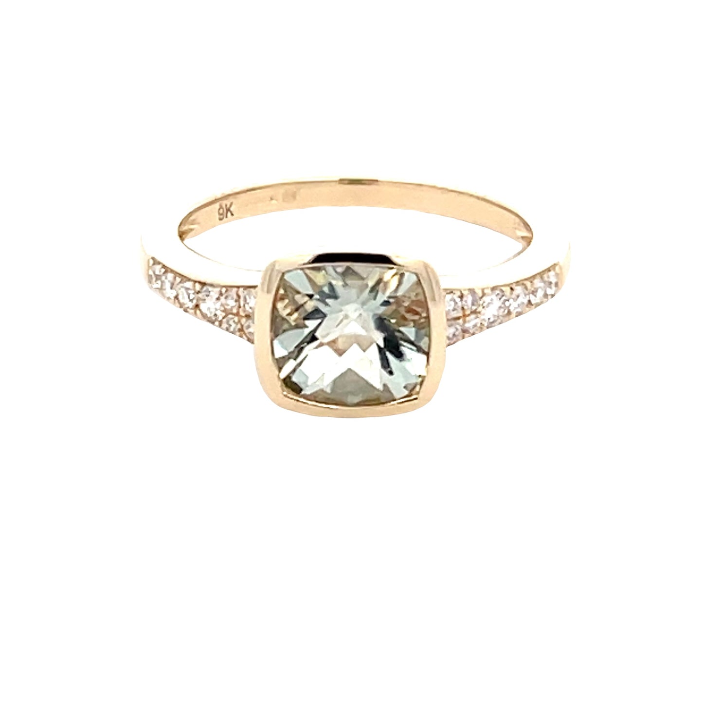 Green Amethyst and round brilliant cut diamond dress ring  Gardiner Brothers