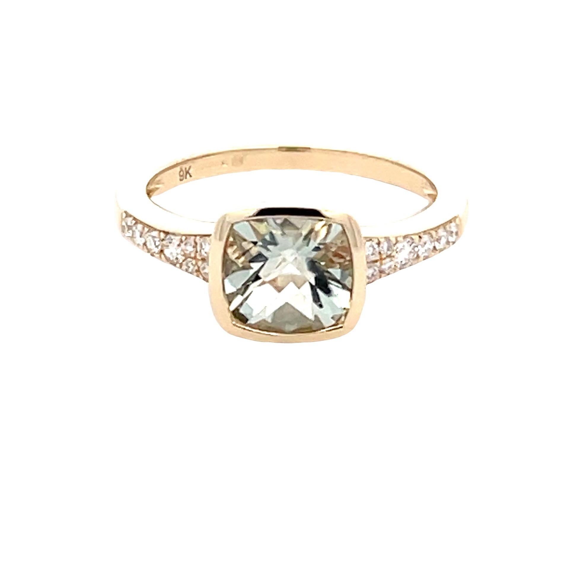 Green Amethyst and round brilliant cut diamond dress ring  Gardiner Brothers