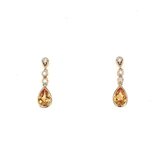 Yellow Gold Pear Shaped Citrine and Diamond Earrings  Gardiner Brothers
