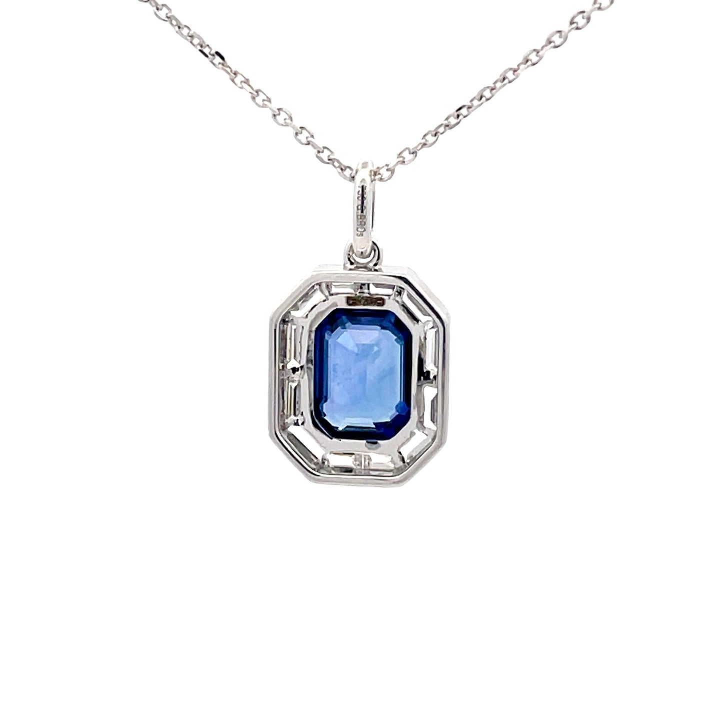 Octagonal Sapphire with Baguette Cut Diamonds Halo Pendant Gardiner Brothers