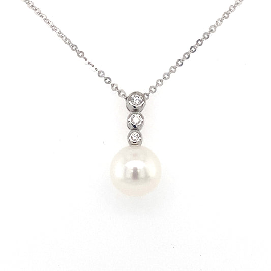 White Gold Pearl and Diamond Drop Pendant  Gardiner Brothers