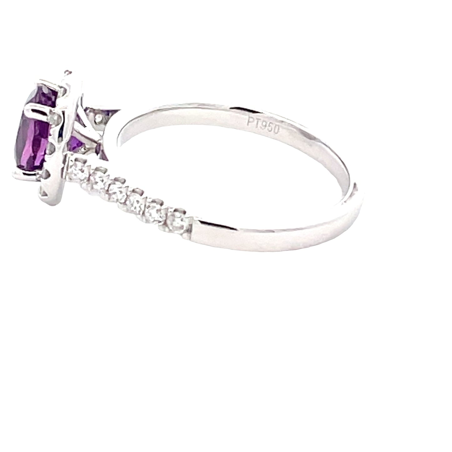 Purple Sapphire and round brilliant cut diamond halo cluster ring Gardiner Brothers