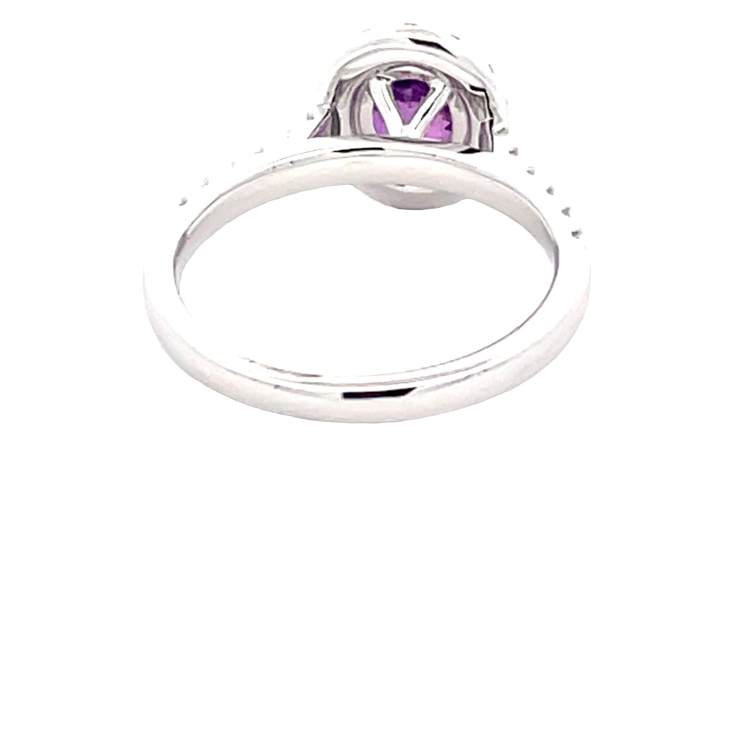 Purple Sapphire and round brilliant cut diamond halo cluster ring Gardiner Brothers