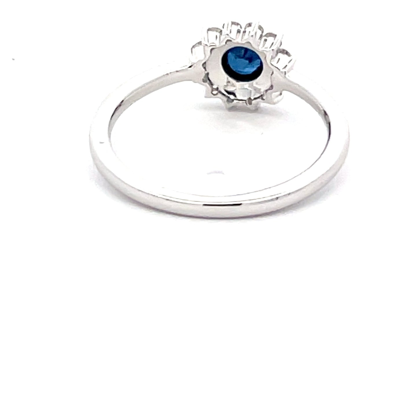 Round Sapphire and round brilliant cut diamond cluster style ring Gardiner Brothers