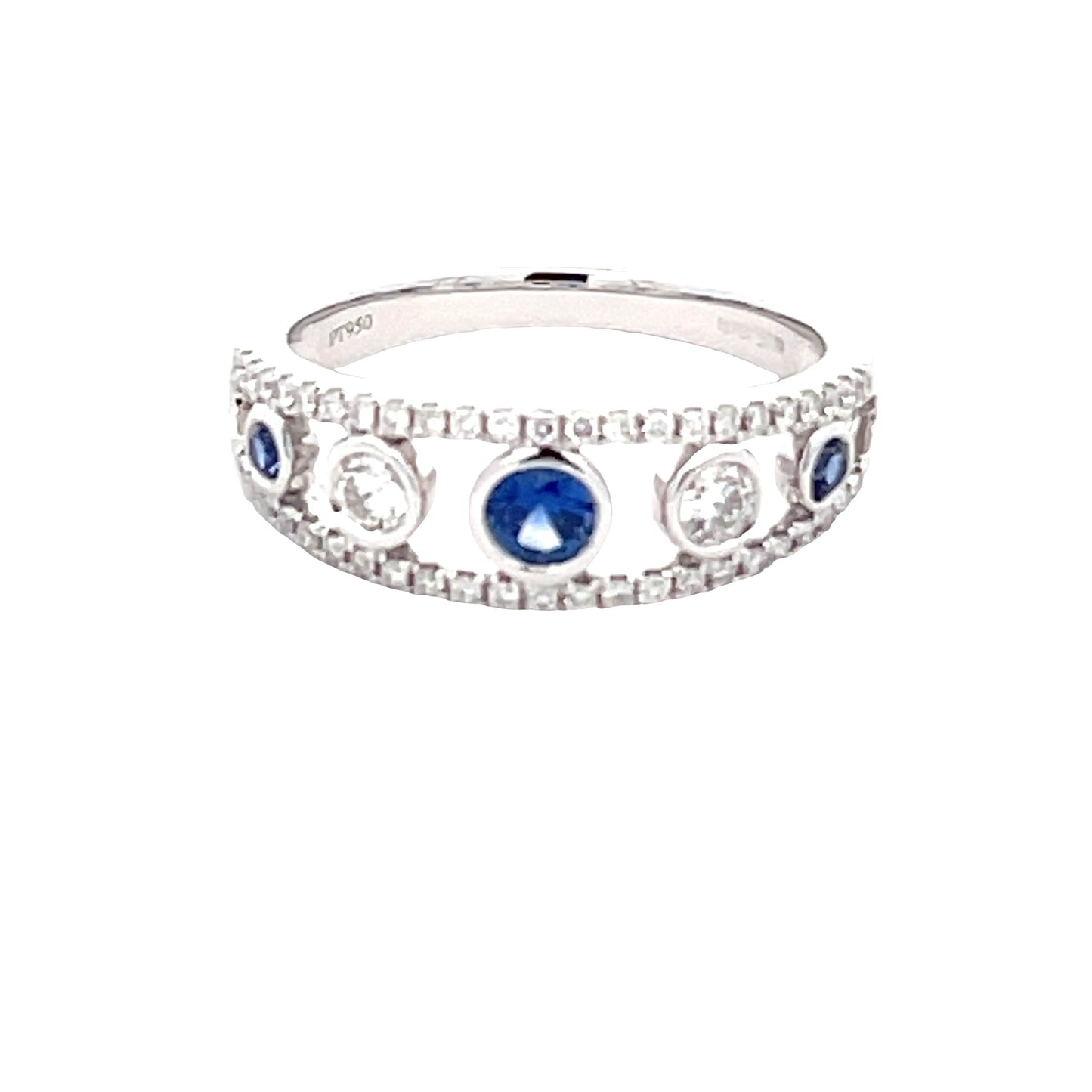 Round Sapphire and round brilliant cut diamond fancy style dress ring Gardiner Brothers
