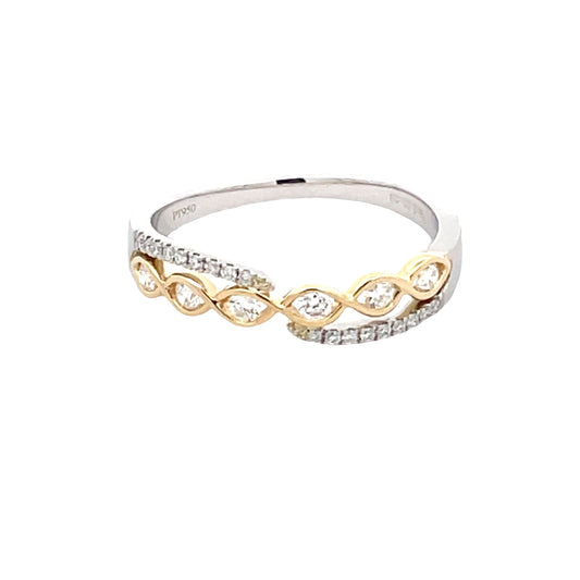 Platinum and yellow gold diamond set cross-over ring  Gardiner Brothers
