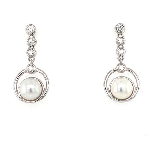 White Gold Fancy Diamond Drop Pearl Earrings  Gardiner Brothers