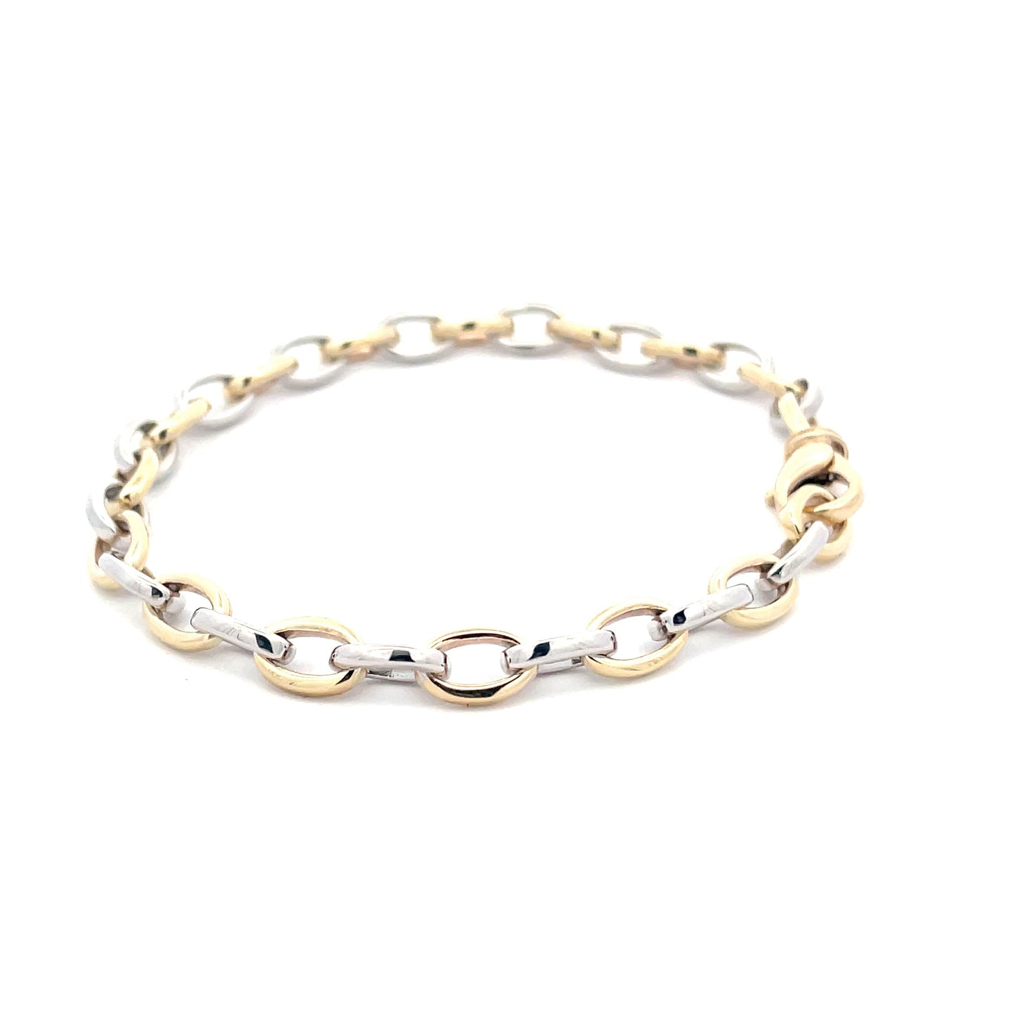 Yellow and white gold solid oval link bracelet Gardiner Brothers