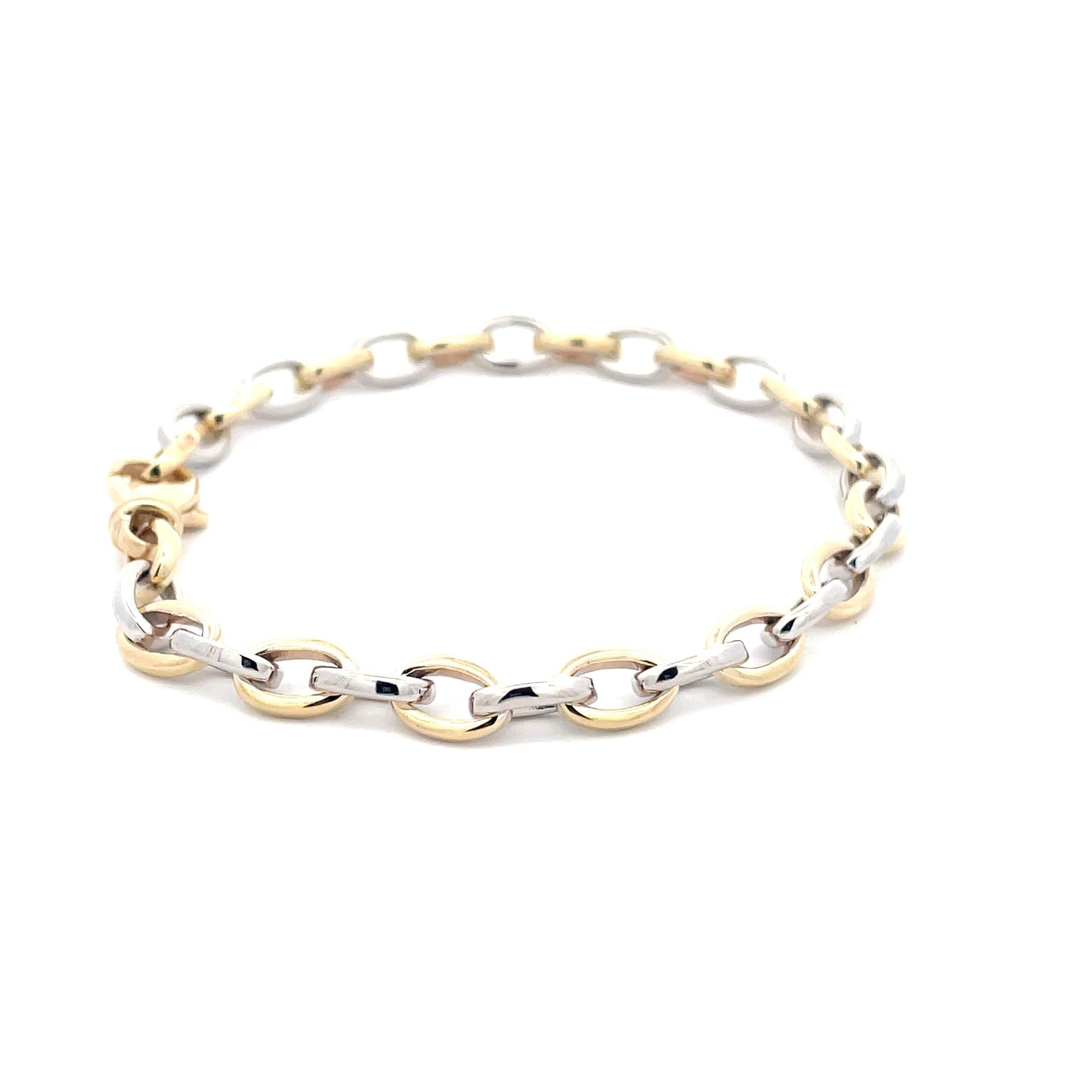 Yellow and white gold solid oval link bracelet Gardiner Brothers