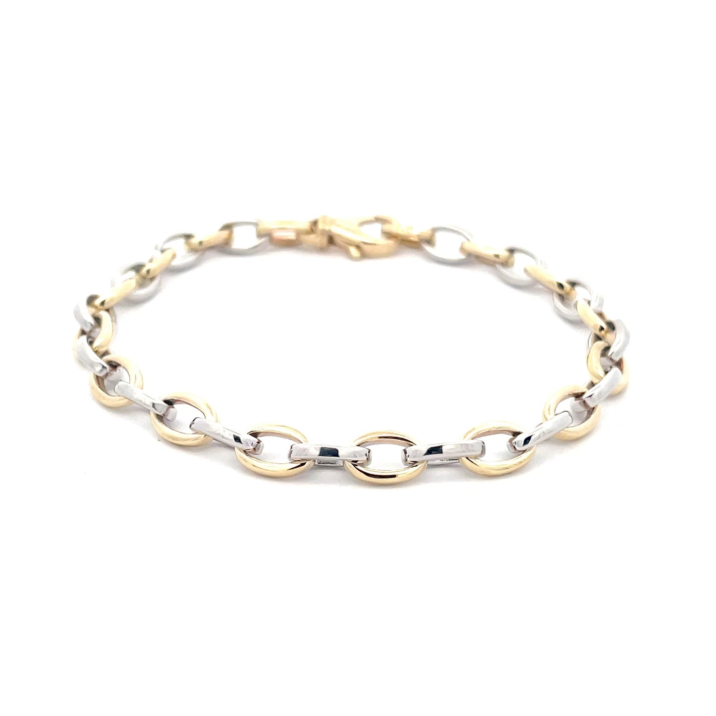 Yellow and white gold solid oval link bracelet Gardiner Brothers