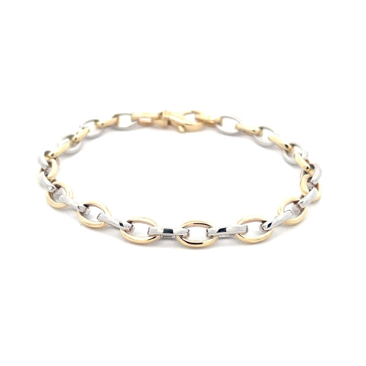Yellow and white gold solid oval link bracelet  Gardiner Brothers