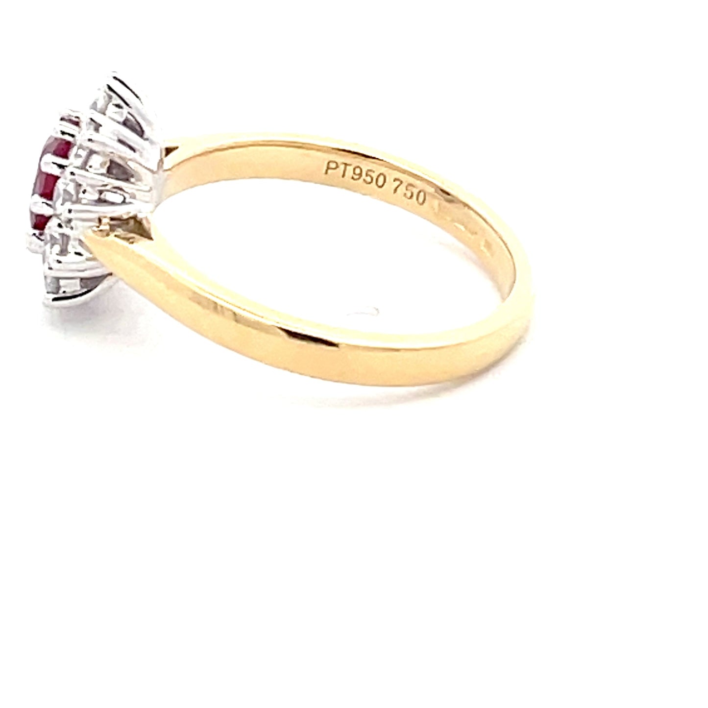 Oval Shaped Ruby and round brilliant cut diamond cluster style ring Gardiner Brothers