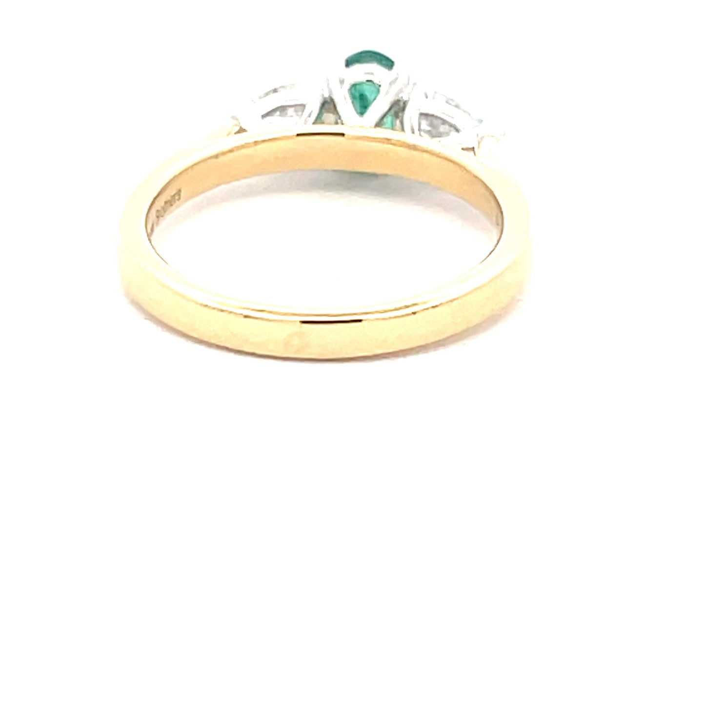 Oval Shaped Emerald and pear shaped diamond 3 stone ring Gardiner Brothers