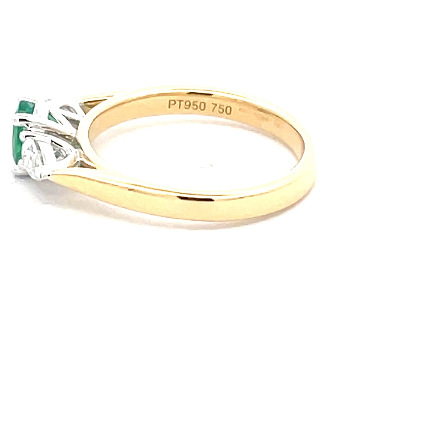 Oval Shaped Emerald and pear shaped diamond 3 stone ring Gardiner Brothers