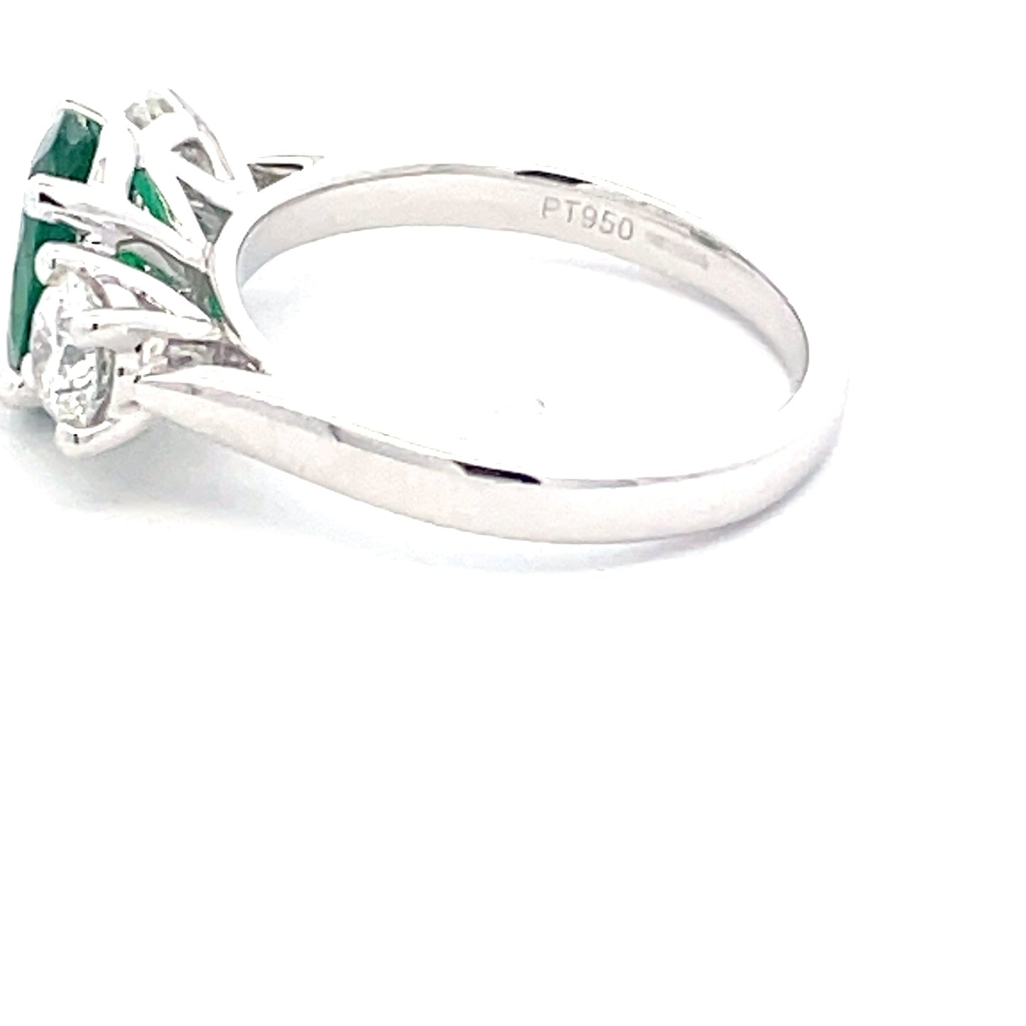 Oval Emerald and round brilliant cut diamond 3 stone ring Gardiner Brothers