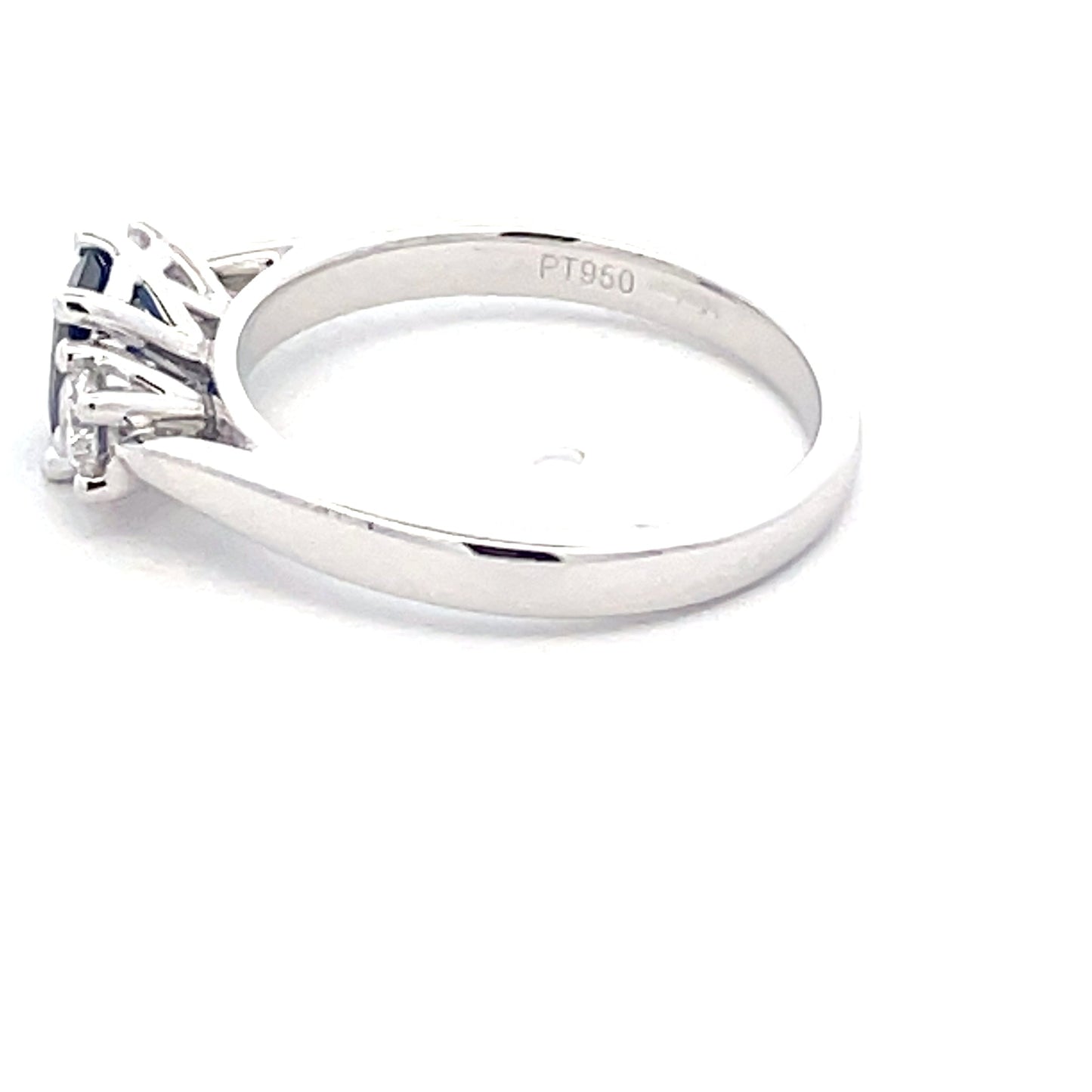 Octagonal Sapphire and round brilliant cut diamond 3 stone ring Gardiner Brothers