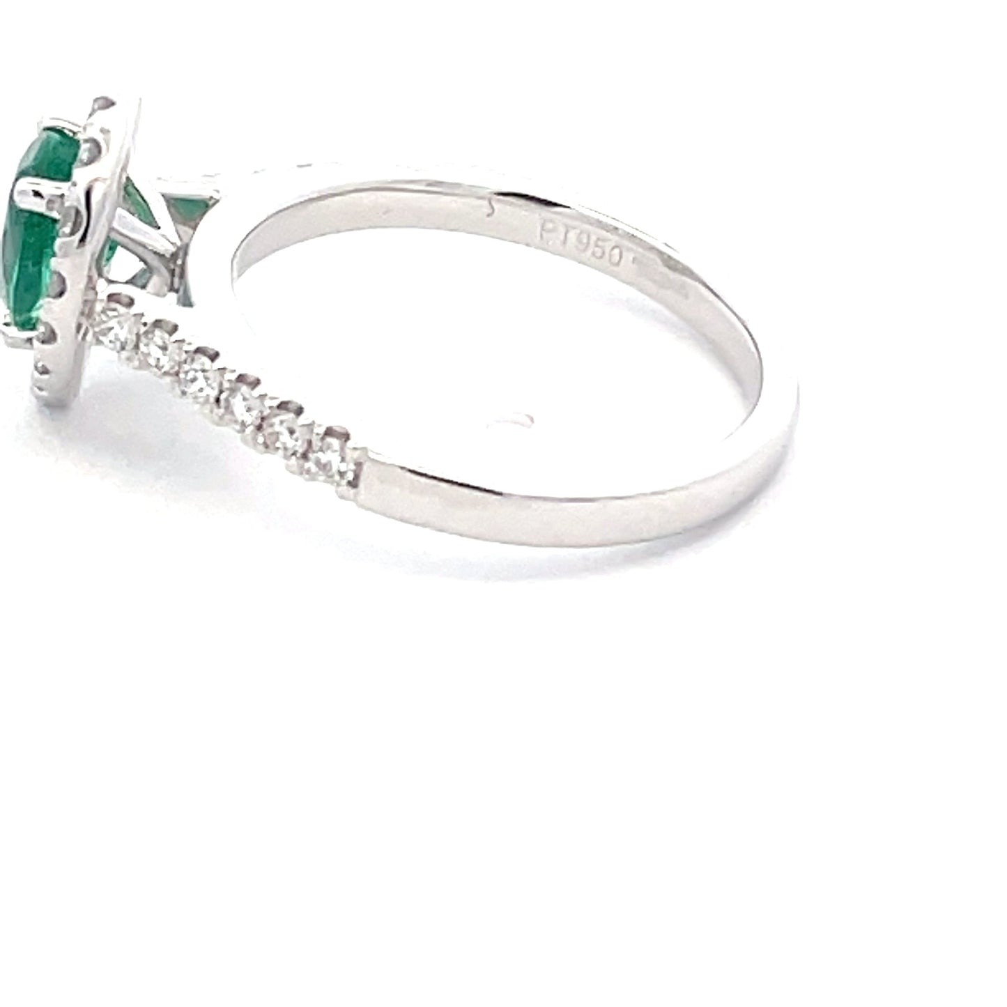 Pear Shaped emerald and round brilliant cut diamond halo cluster ring Gardiner Brothers