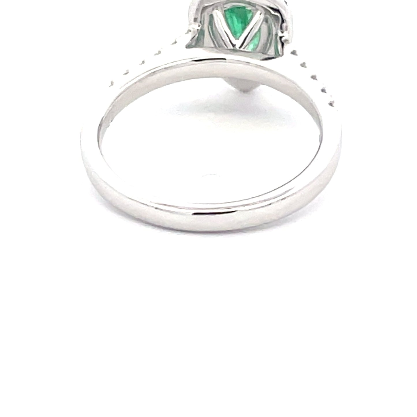 Pear Shaped emerald and round brilliant cut diamond halo cluster ring Gardiner Brothers