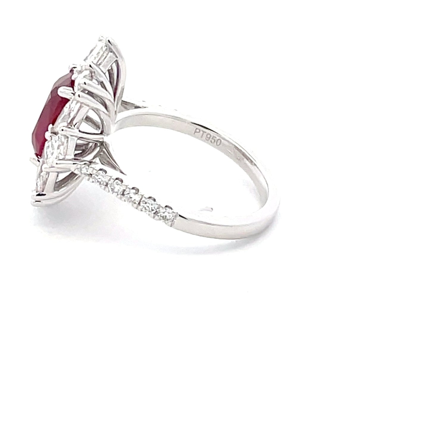 Cushion shaped ruby and diamond cluster style ring Gardiner Brothers
