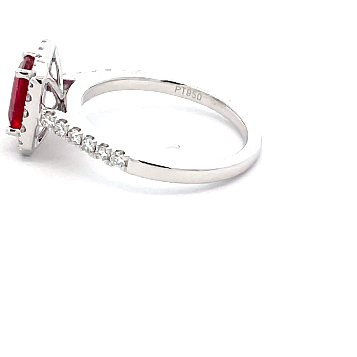 Octagonal Shaped Ruby and Round Brilliant Cut Diamond Halo Cluster Style Ring Gardiner Brothers