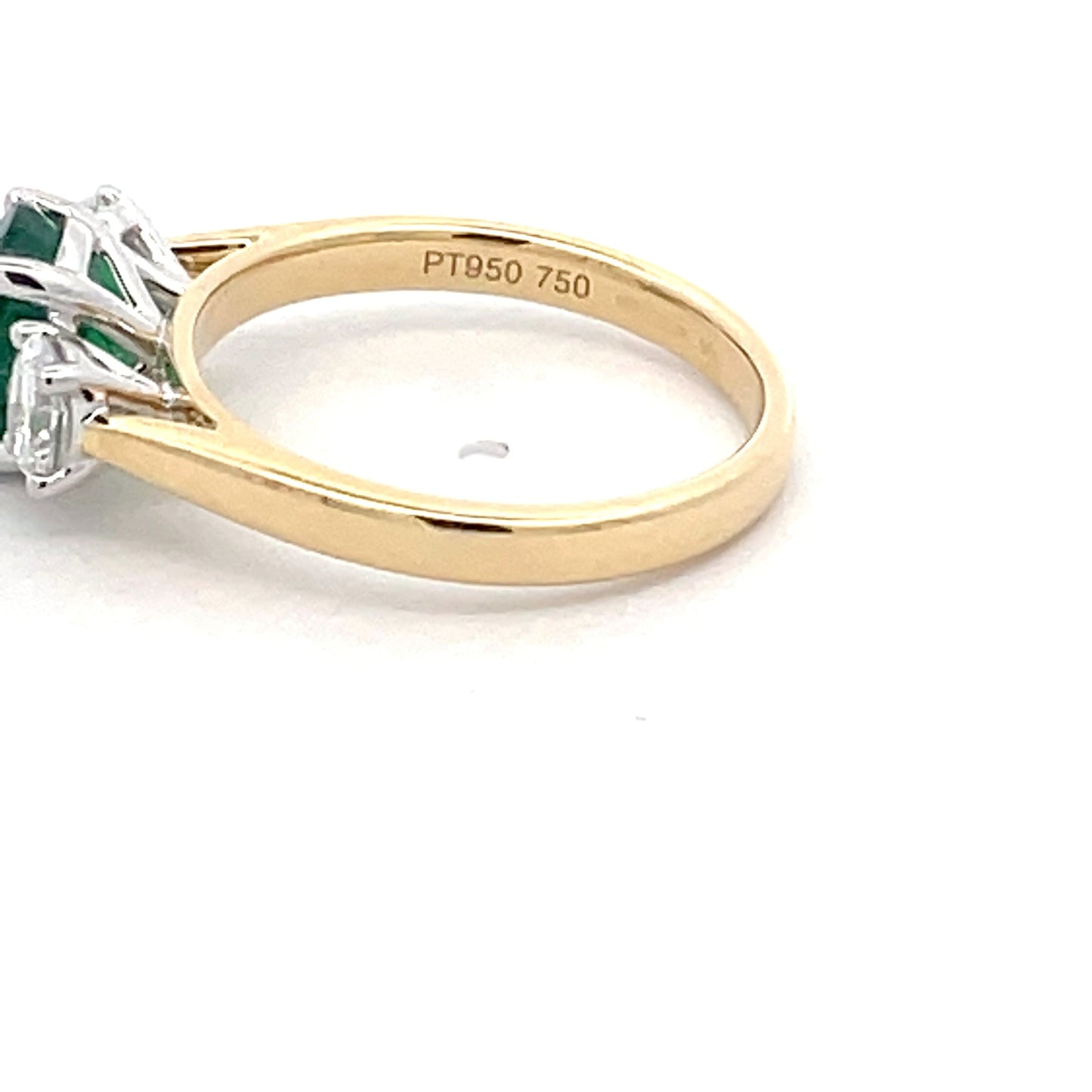 Oval Shaped Emerald and Oval Diamond 3 stone ring Gardiner Brothers