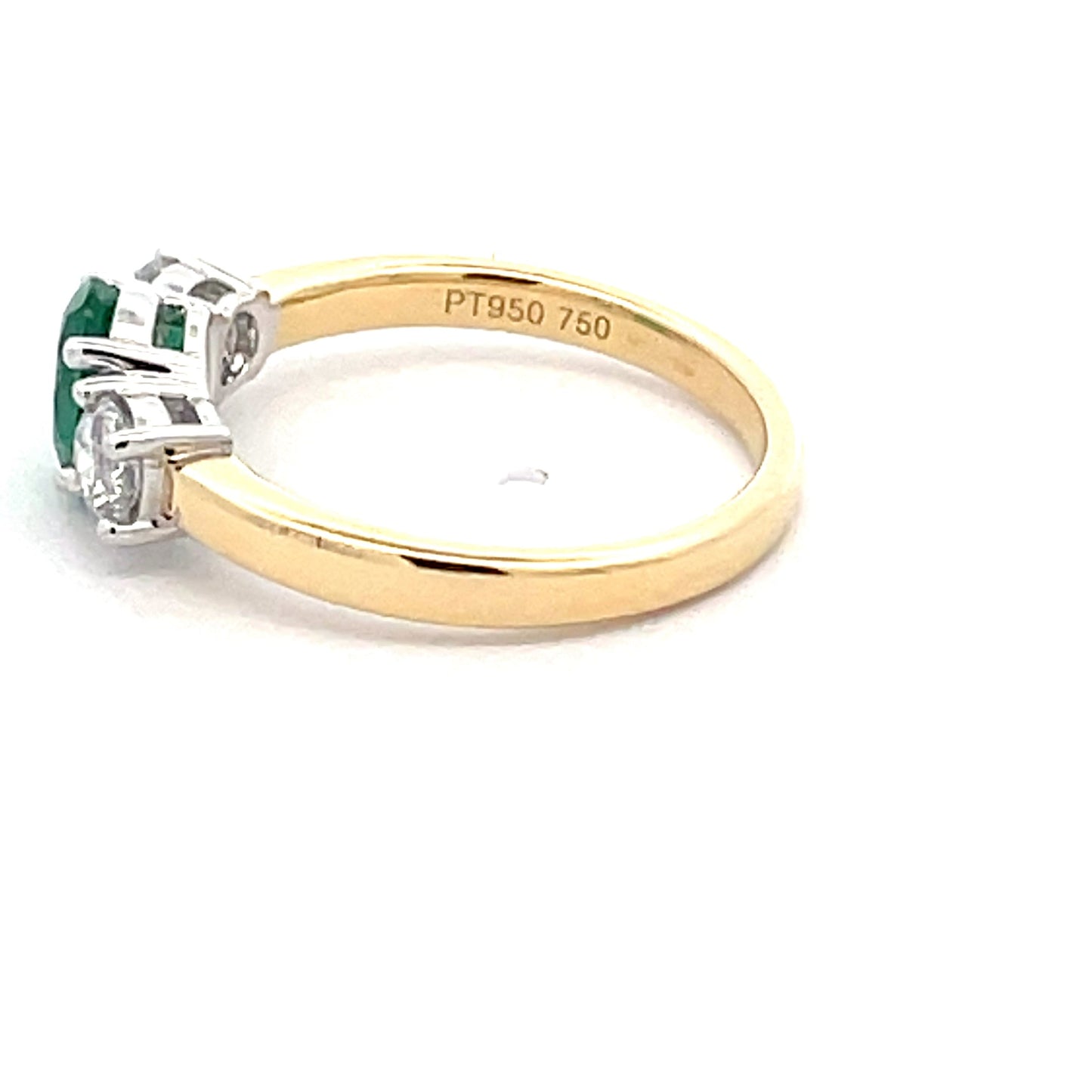 Oval Emerald and round brilliant cut diamond 3 stone ring Gardiner Brothers