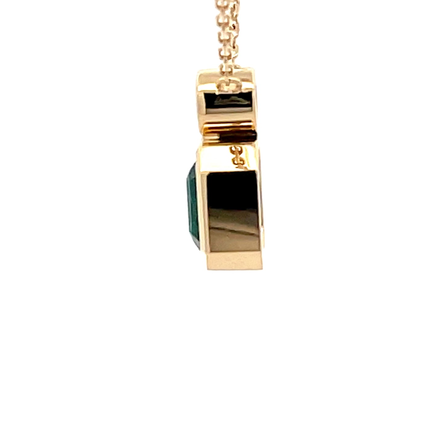 Square Step-cut Emerald and round brilliant cut diamond pendant Gardiner Brothers