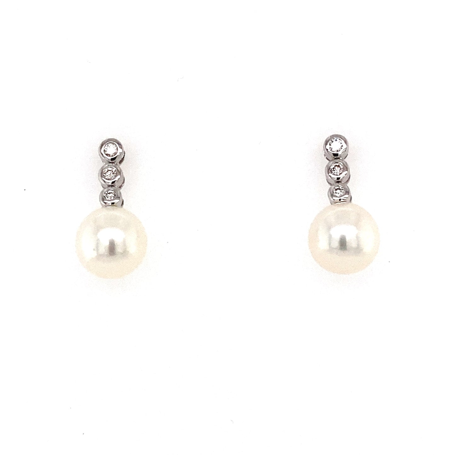 White Gold 3 Diamond Pearl Drop Earrings Gardiner Brothers