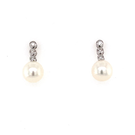 White Gold 3 Diamond Pearl Drop Earrings  Gardiner Brothers