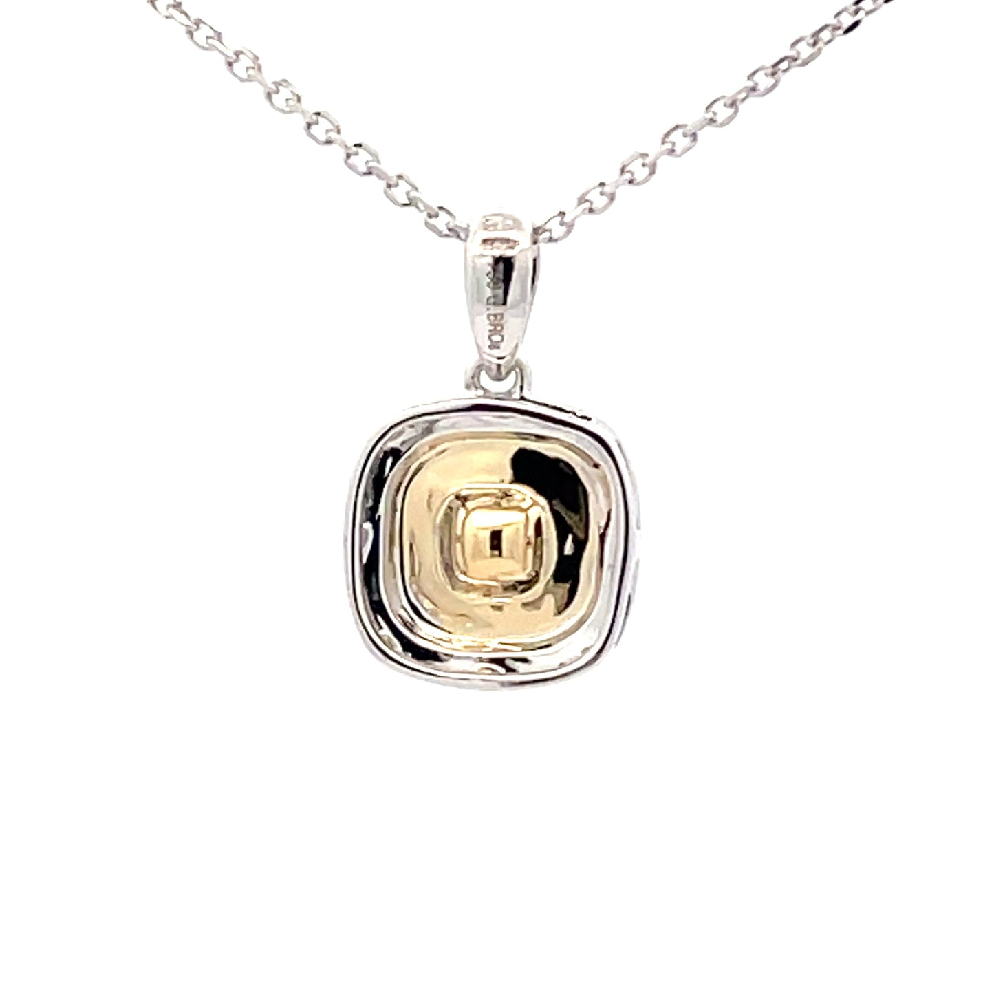 Cushion shaped yellow diamond halo cluster style pendant Gardiner Brothers