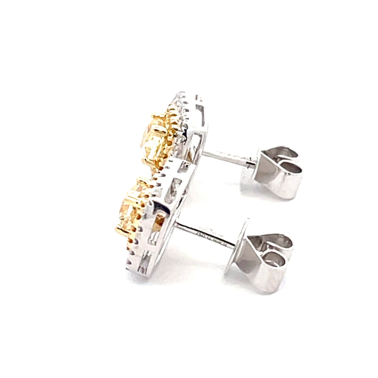 Yellow Cushion shaped diamond halo style earrings Gardiner Brothers
