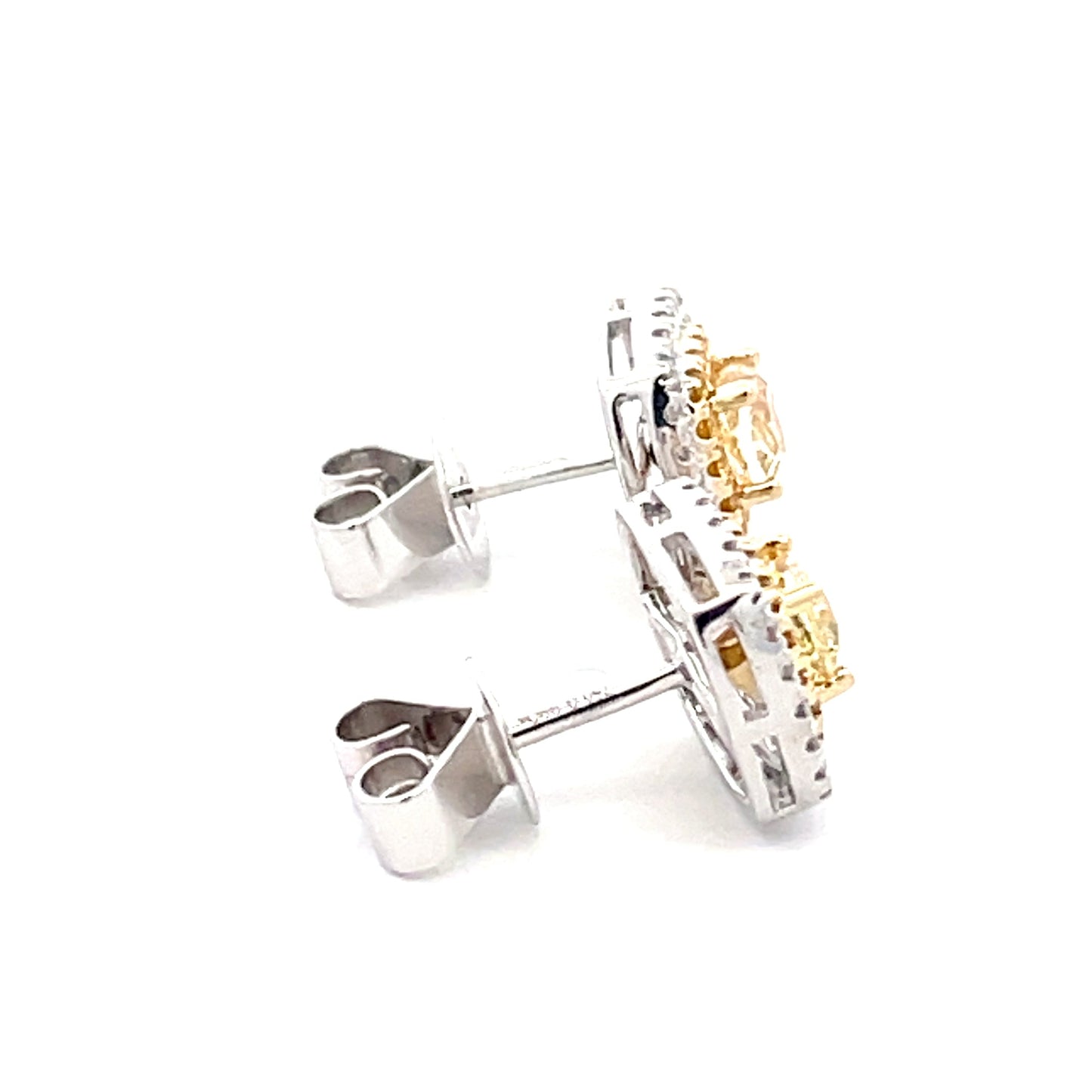 Yellow Cushion shaped diamond halo style earrings Gardiner Brothers