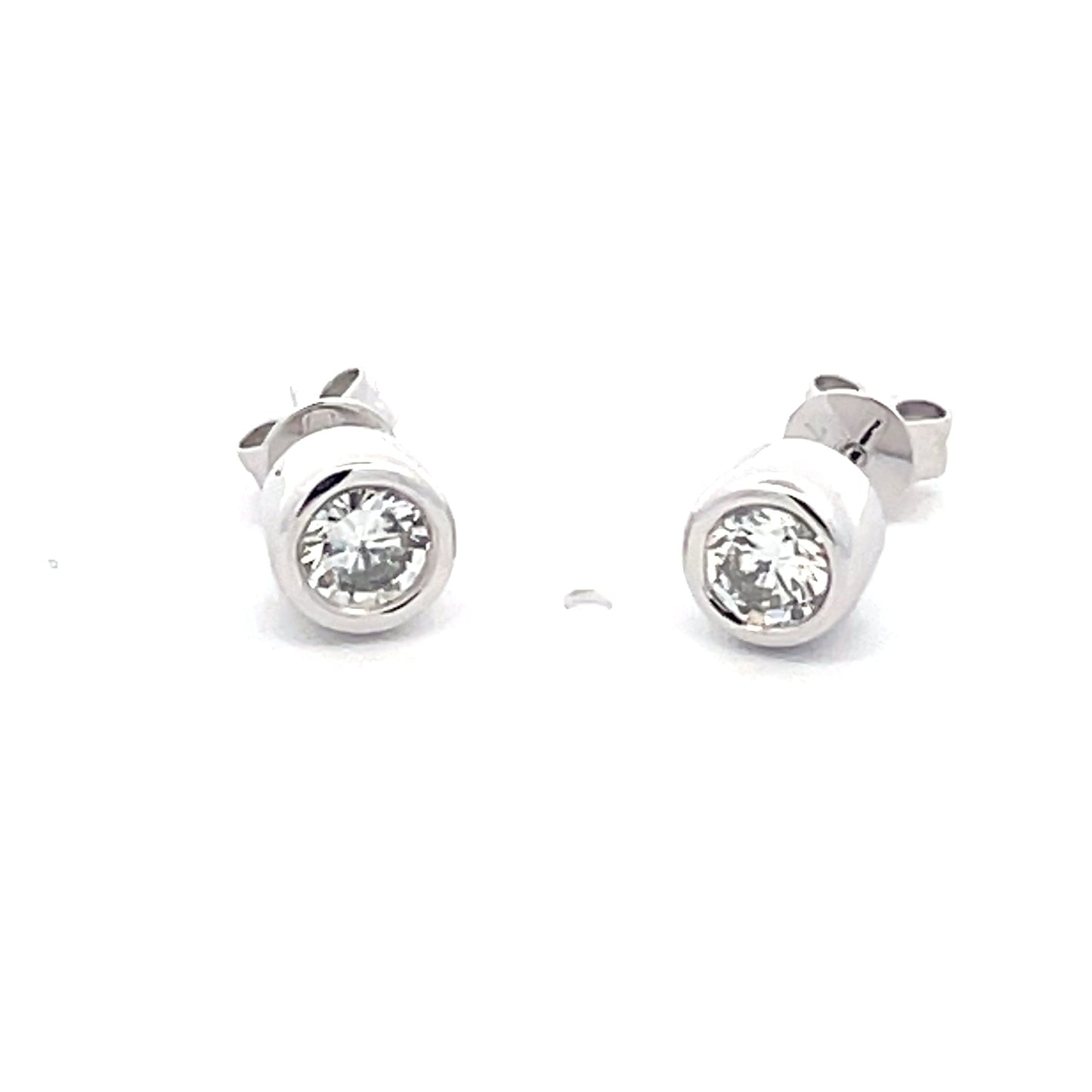 Round Brilliant Cut Diamond Rub-over Style Solitaire Earrings - 0.63cts Gardiner Brothers