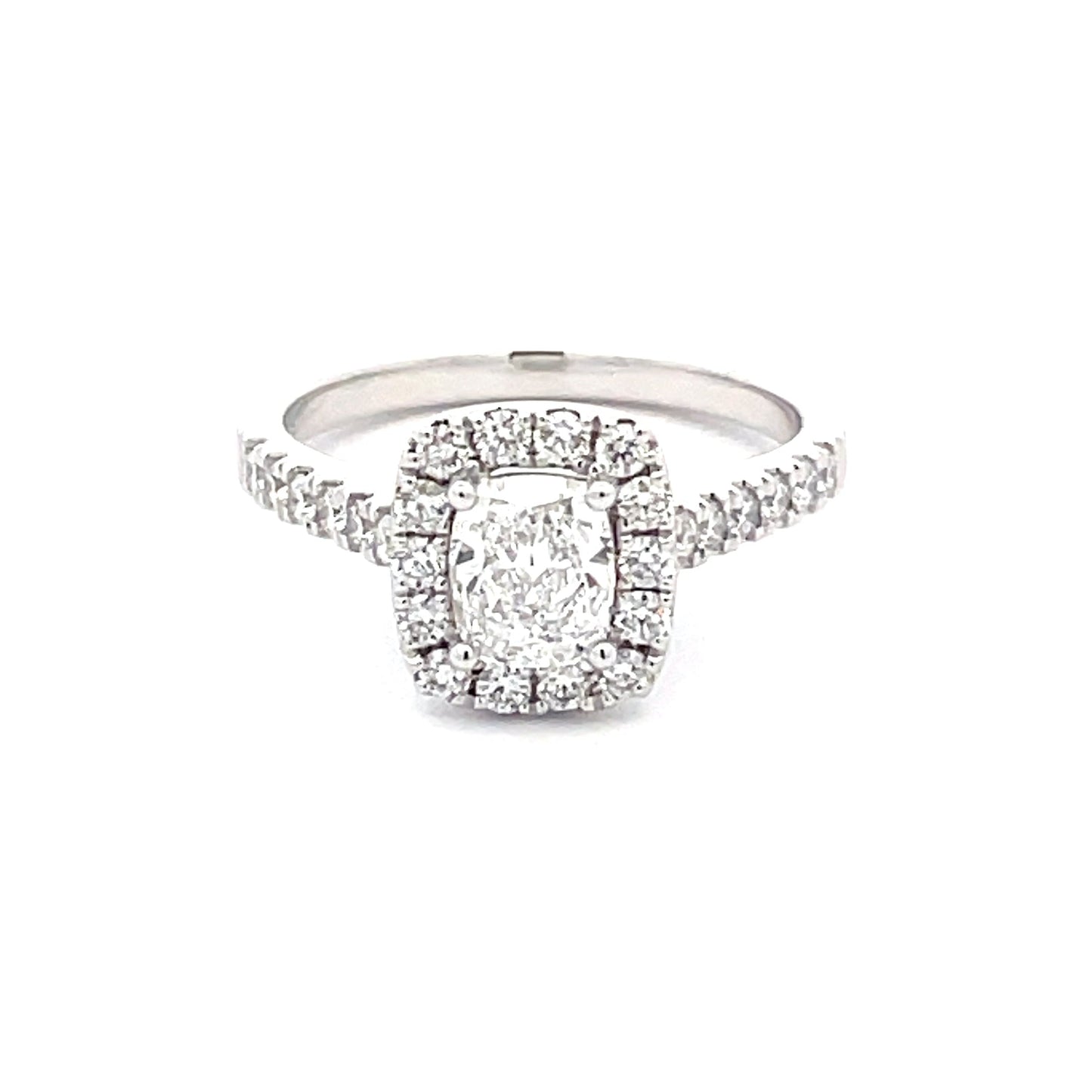 Cushion shaped diamond halo cluster style ring - 1.18cts Gardiner Brothers