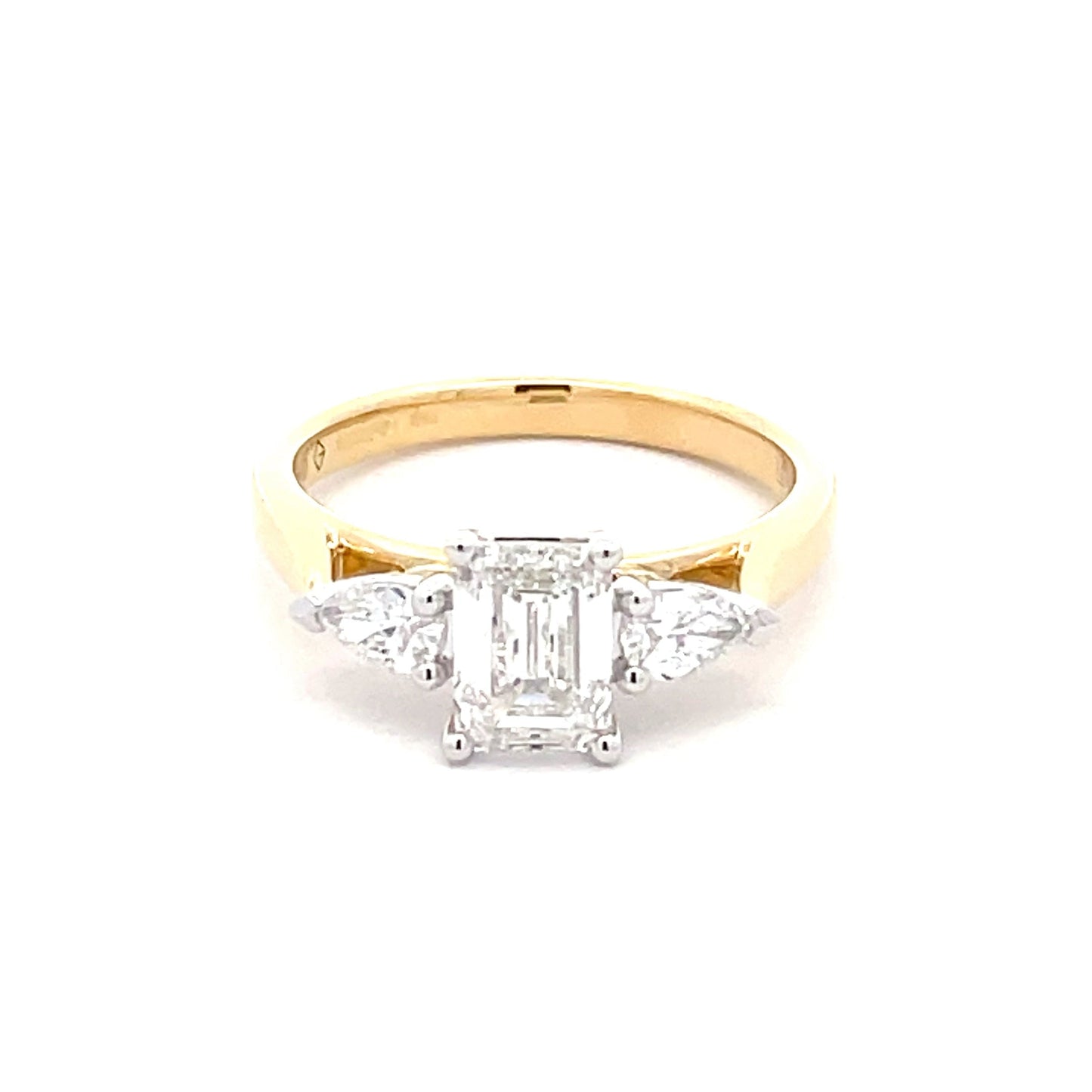 Lab grown Emerald and Pear Shaped Diamond 3 Stone Ring - 1.50cts Gardiner Brothers
