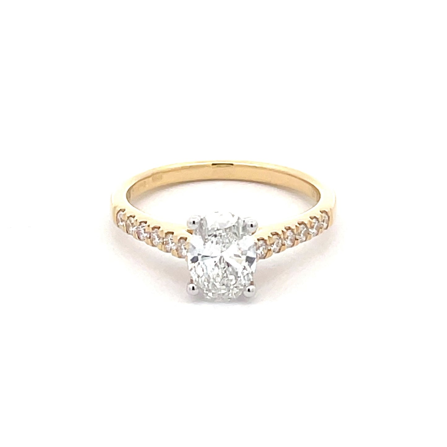 Lab Grown Oval Shaped Diamond Solitaire Ring with diamond set shoulders - 1.25cts Gardiner Brothers