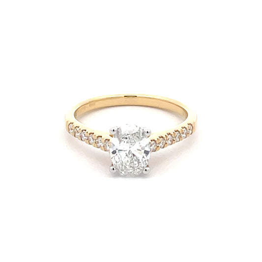 Lab Grown Oval Shaped Diamond Solitaire Ring with diamond set shoulders - 1.25cts  Gardiner Brothers