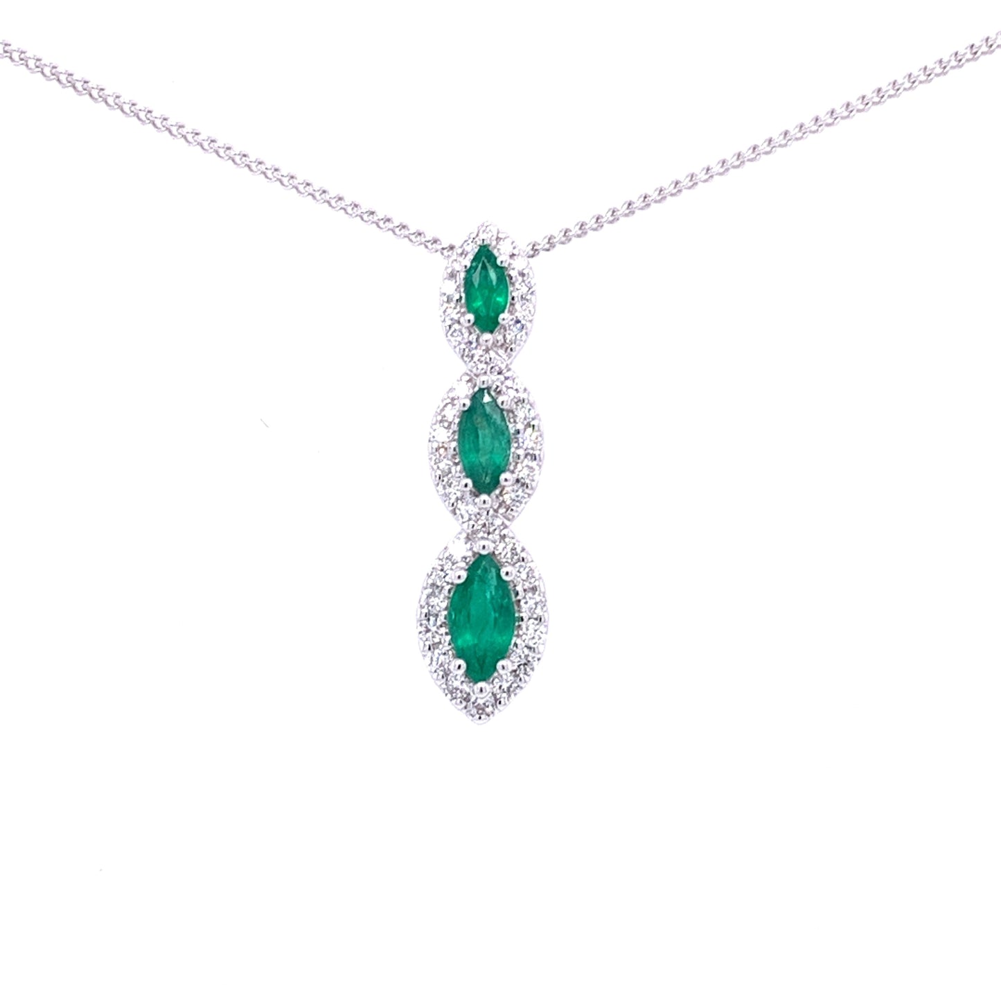 Marquise Shaped Emerald and Diamond Halo Pendant Gardiner Brothers