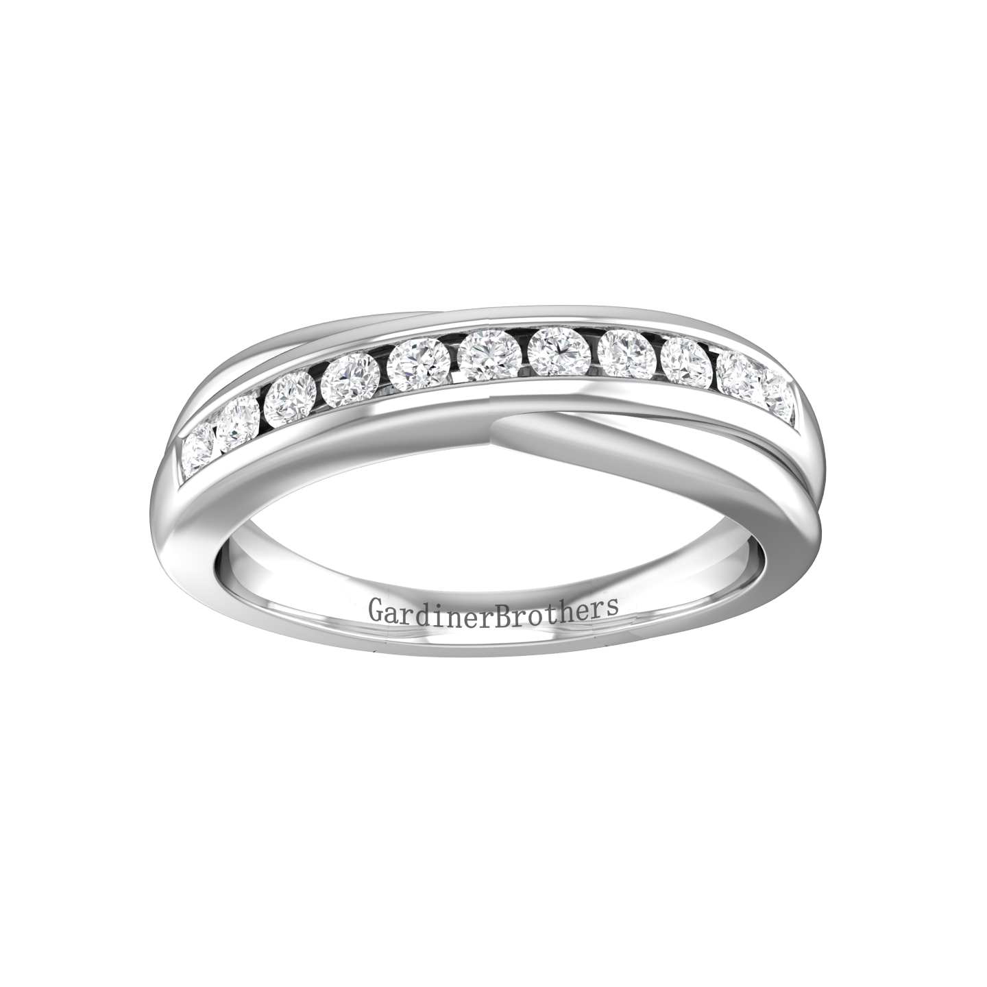 Round Brilliant Cut, Cross-over Diamond Wedding Band gardiner-brothers