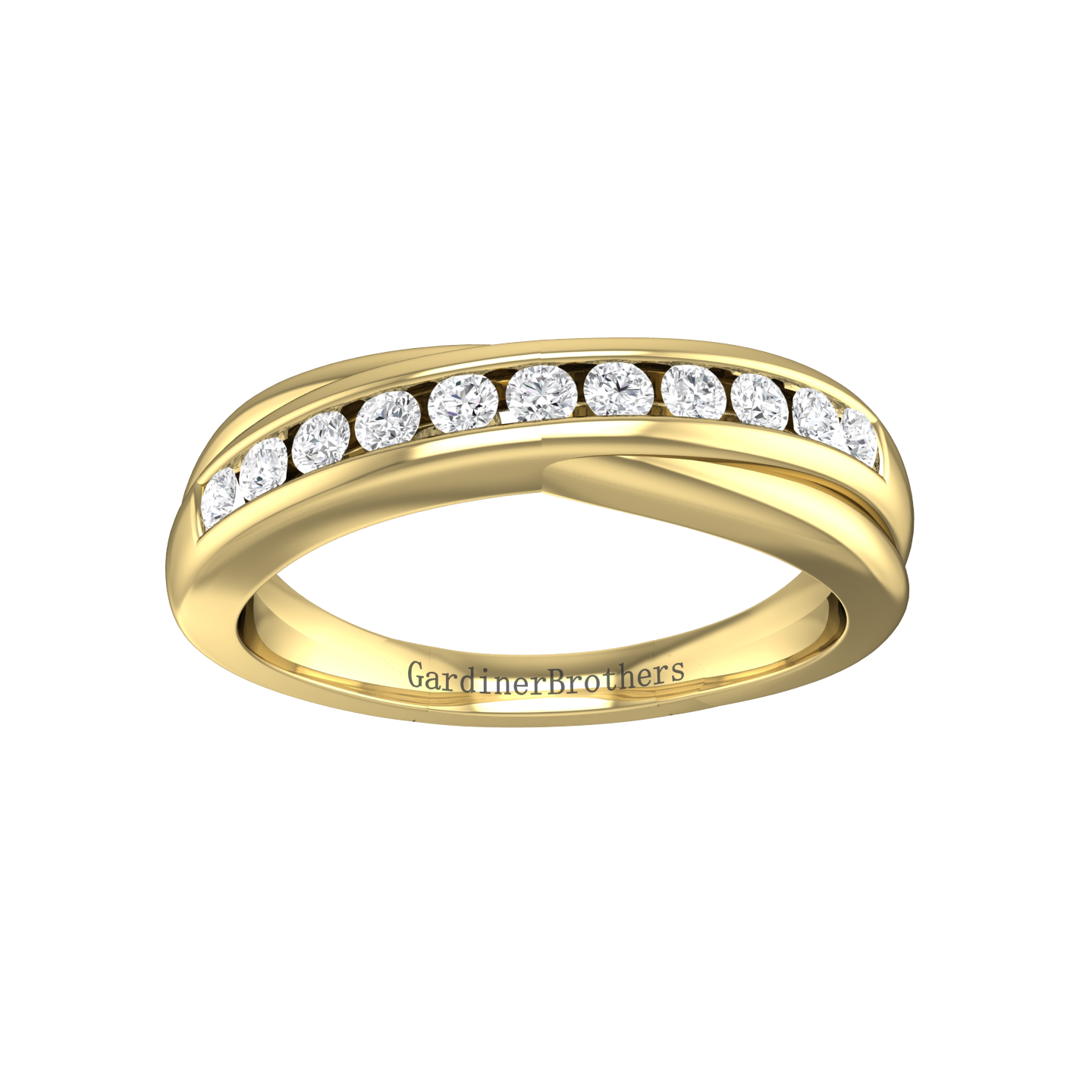 Round Brilliant Cut, Cross-over Diamond Wedding Band gardiner-brothers