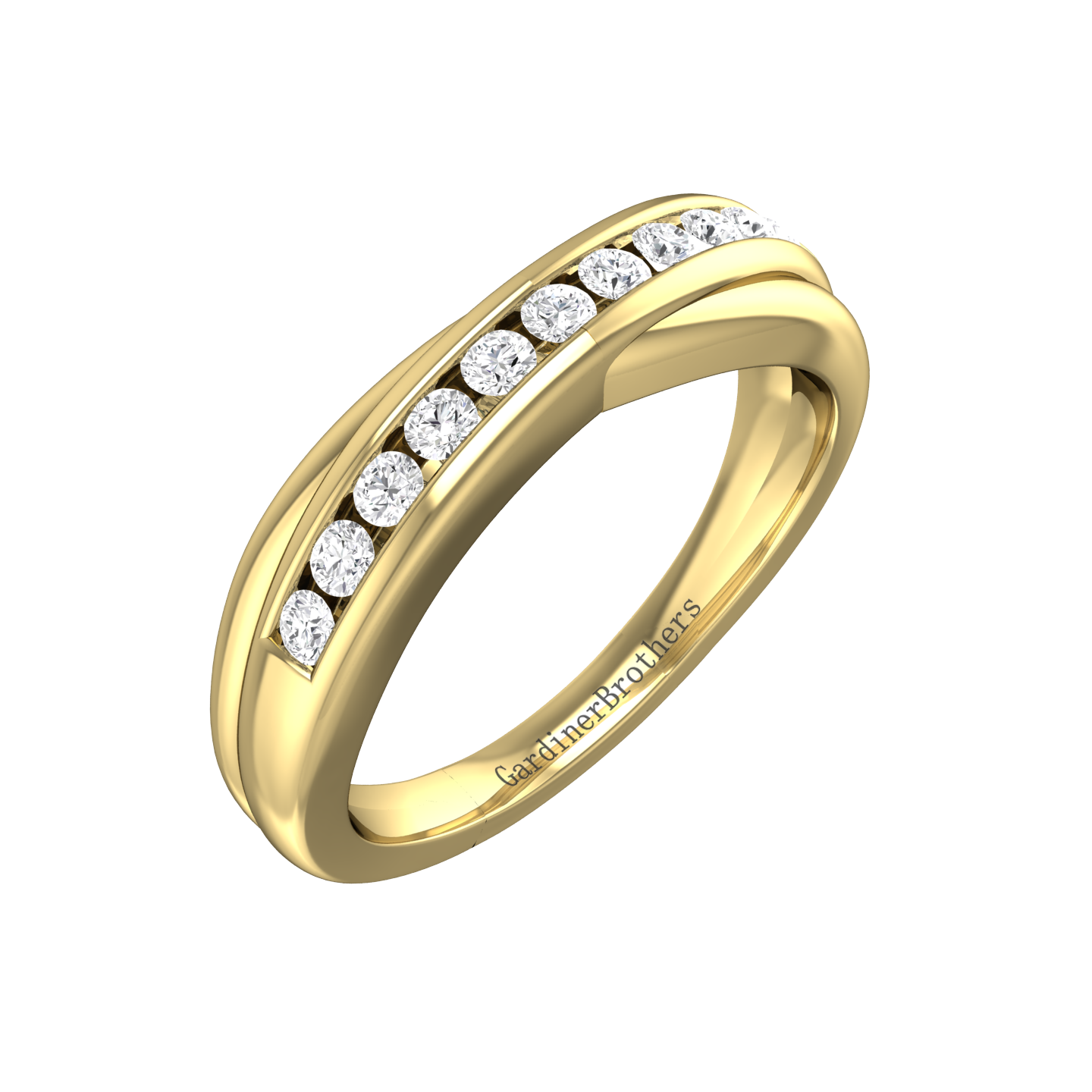 Round Brilliant Cut, Cross-over Diamond Wedding Band gardiner-brothers 0.23cts 18ct Yellow Gold