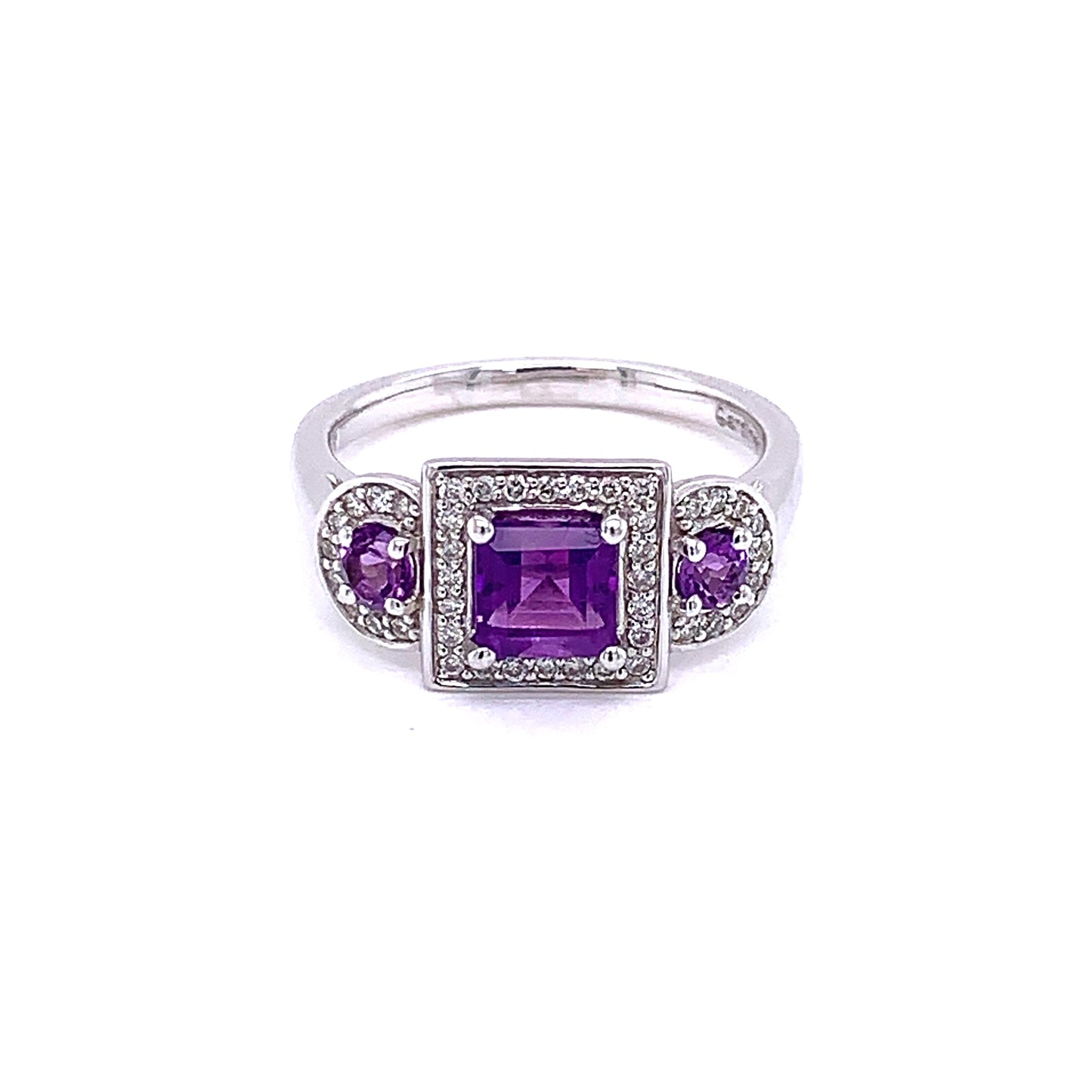 Vintage Style Amethyst and Diamond Halo Ring gardiner-brothers