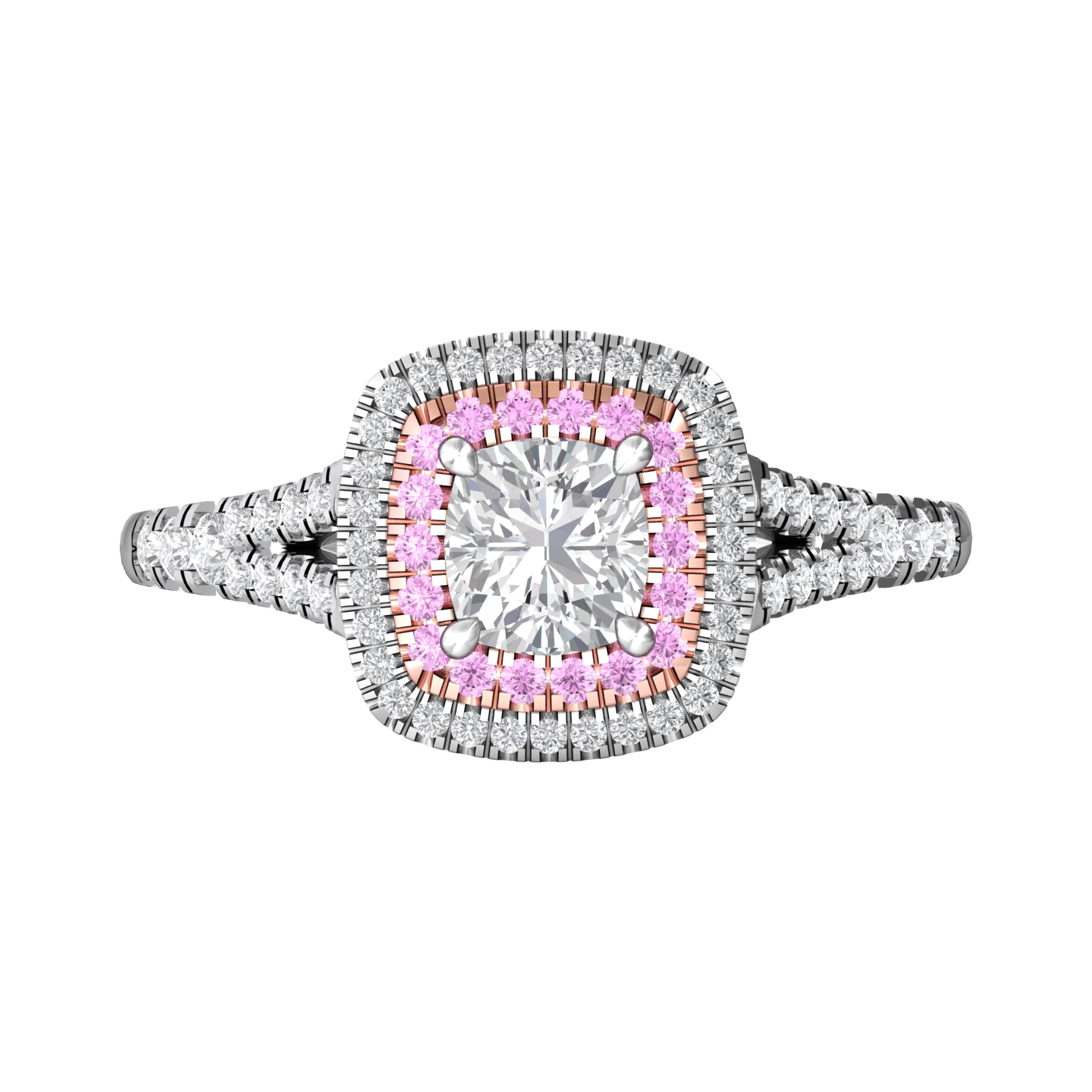 Cushion Cut Diamond Halo Ring Set With Pink Diamonds Gardiner Brothers