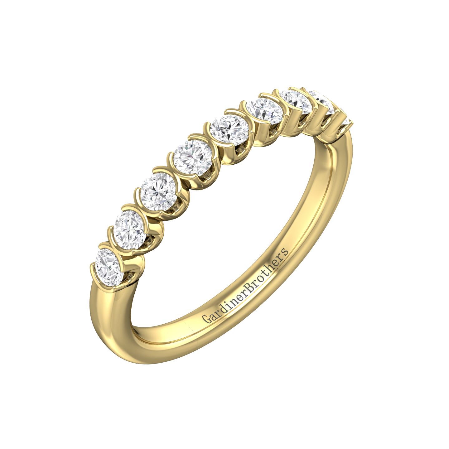 Diamond Set 9 Stone Half Rub-Over Style Wedding Band Gardiner Brothers 0.25cts 18ct Yellow Gold