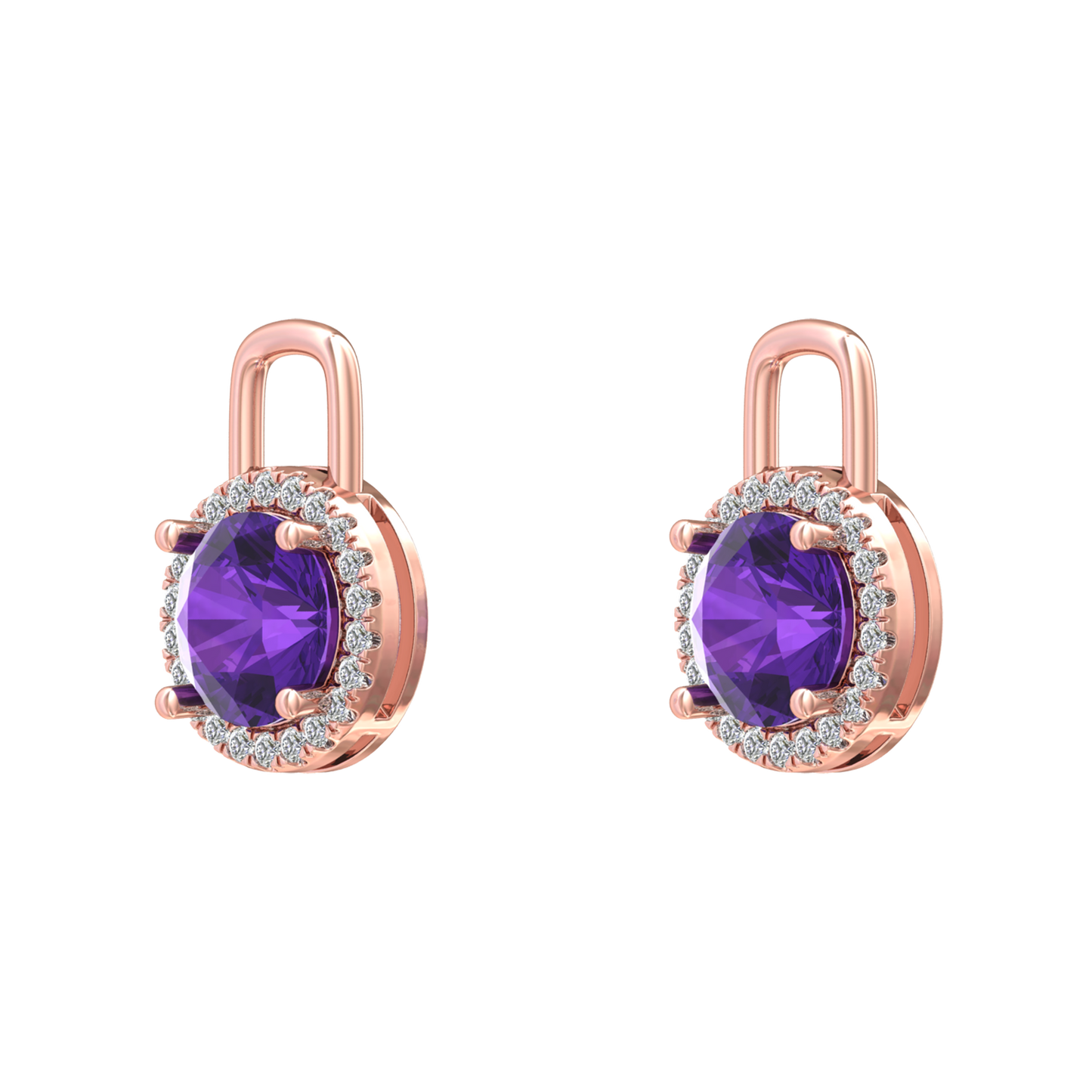 Nova diamond set earring attachments set with a round Amethyst Gardiner Brothers Rose Gold