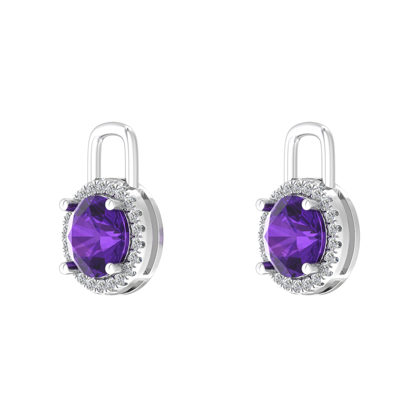 Nova diamond set earring attachments set with a round Amethyst Gardiner Brothers White Gold