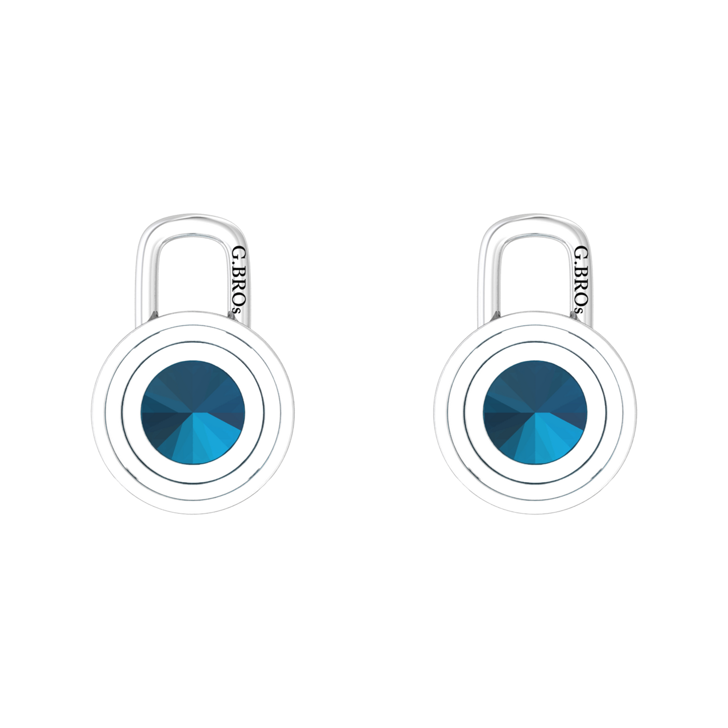 Nova diamond set earrings attachments set with a round London Blue Topaz Gardiner Brothers