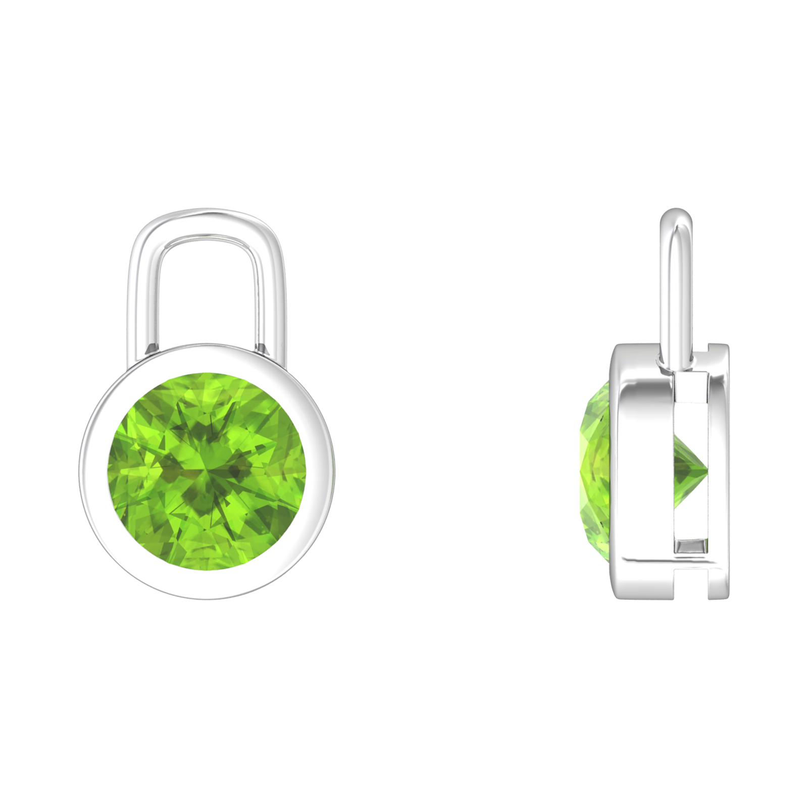 Nova earring attachments in a plain bezel setting with round Peridot Gardiner Brothers